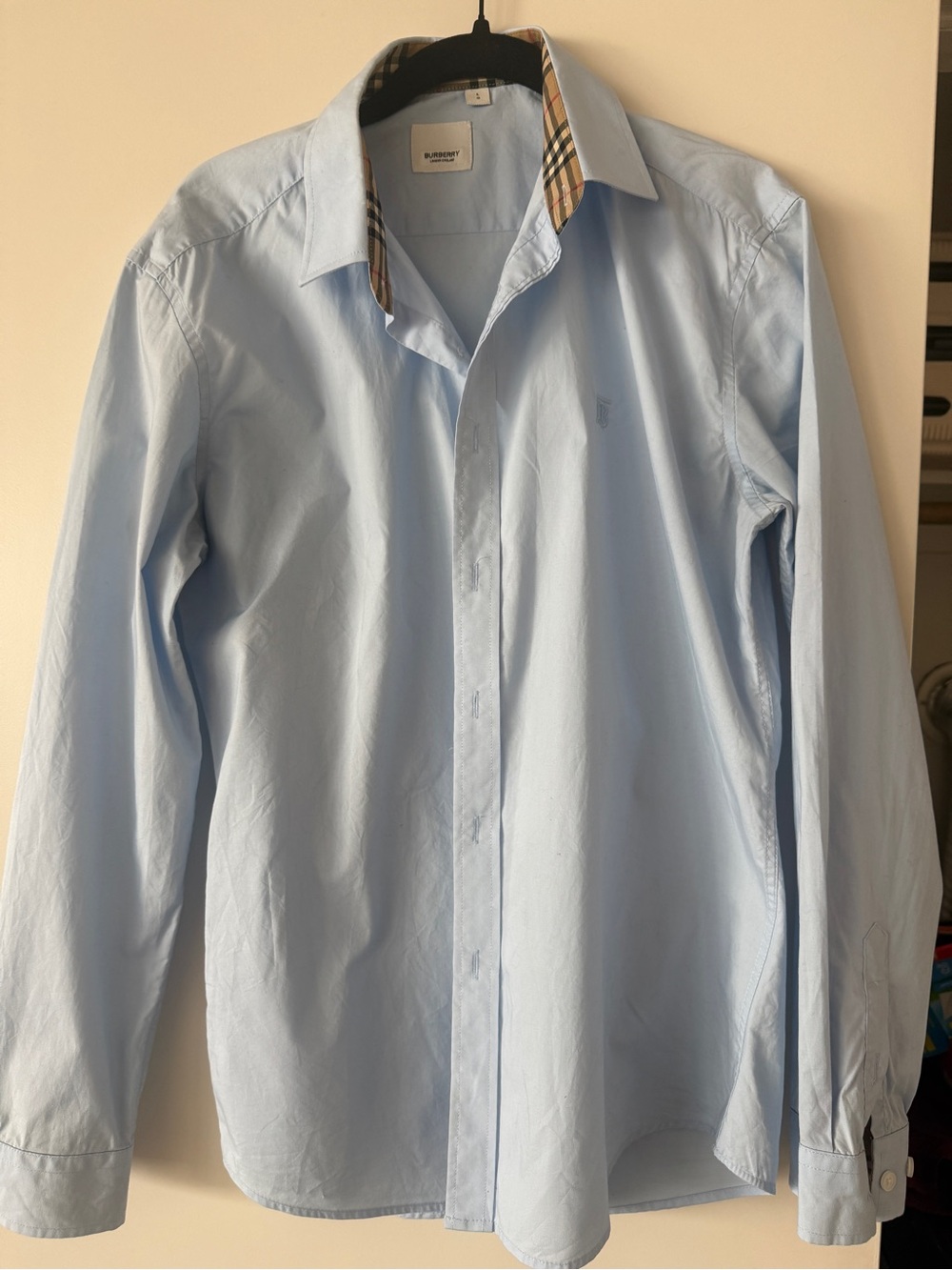 Burberry Light Blue Men's Dress Shirt with Signature Check Collar